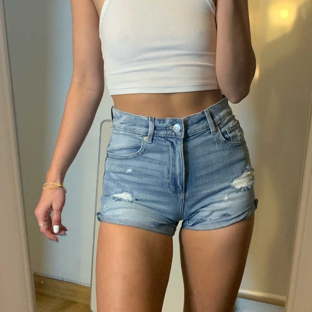garage light wash denim shorts